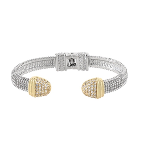Two-tone Edge CZ Accent Cuff - Picture 1 of 1